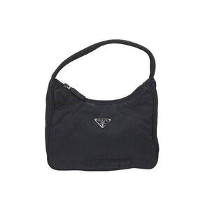Prada Hobo Handbag Triangle Logo Plate Nylon Black